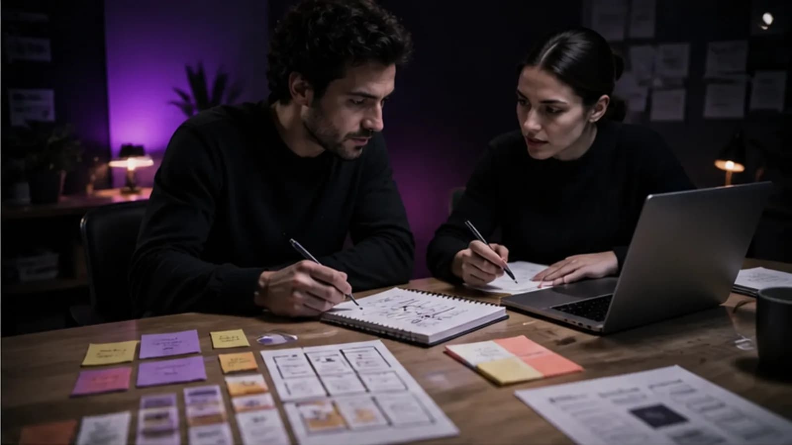Equipe organizando informações de um briefing para criação de site