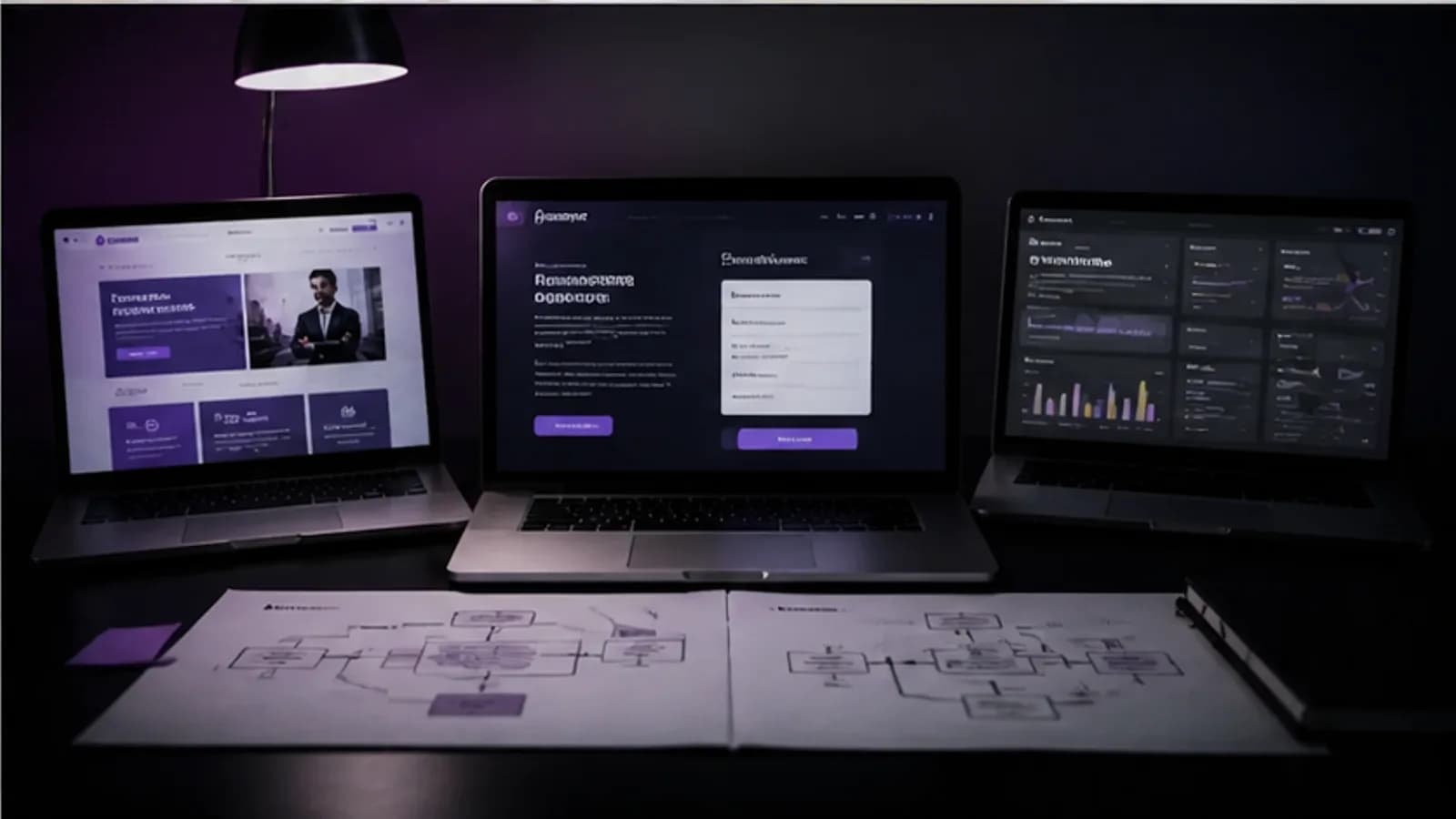 Três caminhos digitais representando site, landing page e sistema
